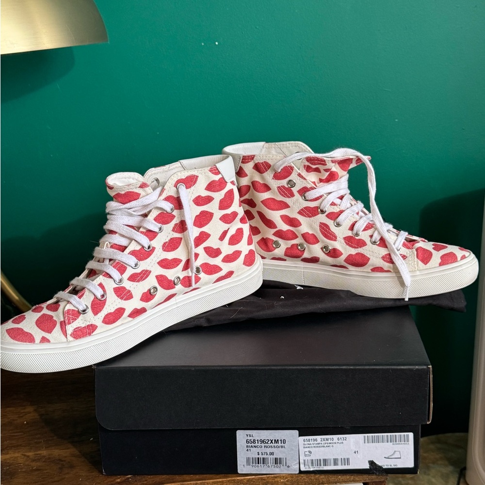 Saint Laurent MALIBU LIPS Printed HIGH-TOP Women's Sneakers EU 41 US 10 - Picture 5 of 16